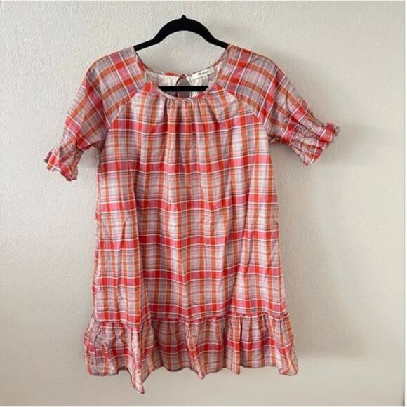 Madewell Plaid Ruffle-Sleeve Popover Mini Dress - Picture 3 of 7